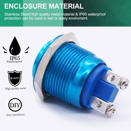 Twidec/19mm Waterproof Blue Metal Shell Momentary Raised Top Push Button Switch 3A/12~250V SPST 1NO Start Button for car Modification Switch M-19-BU-G