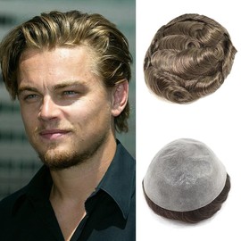 Lavishairs 0.03mm Thin Skin Human Hair Men Toupee Brown Full PU Base Hairpiece For Men Wig Natural Wave Styles Human Hair Mens Wigs Replacement Systems 8x10 Size (#18)