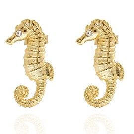 Annie Oak Womens 925 Silver 18K Gold Seahorse Stud Earrings