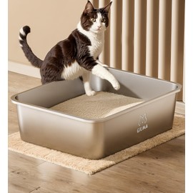 Qiuma Stainless Steel Litter Box, Extra Large Metal Cat Litter Box with High Sided, Kitty Litter Box, Non-Stick, Easy to Clean, Odor-Free, Ideal for Big and Multiple Cats, Cat Boxes for Indoor Cats