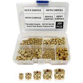 FullFun M2 M3 M4 M5 M6 (200pcs) Brass Threaded Inserts, Heat Set Insert, Metric Female Knurled Embedment Nuts for Plastic and 3D Printing Injection Molding Assortment Kit