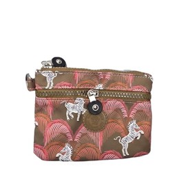 Ladies Mini 2 Zippers Water Resistance Super Lightweight Nylon Printed and Plain Coin Purse Travel Pouch (Zebra)