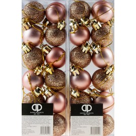 Set Of 24 Mini Christmas Shine Glitter Tree Baubles Decorations - Rose Gold