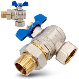 Brass Angle Ball Valve Diameter 1 Inch with Screw Connection DN25 Internal Thread Male Thread & Wing Handle Lever Handle Full Passage Nickel-Plated Corner Stop Valve with Throttle & PTFE Sealing Ring