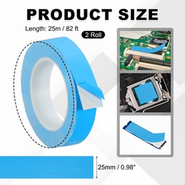 PATIKIL Thermal Adhesive Tape, 2 Rolls 25m x 25mm x 0.2mm Double Side Adhesive Thermal Conductive Tape for Heatsink LED GPU Modules Computer CPU IC Chip, Blue