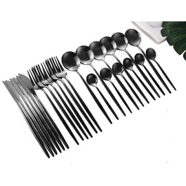 Dnalrhoi 24-Piece Korean Silverware Set Rainbow Forks and Spoons Set Cutlery Set Service for 6 Mirror Polished Stainless Steel Flatware Kitchen(Rainbow)