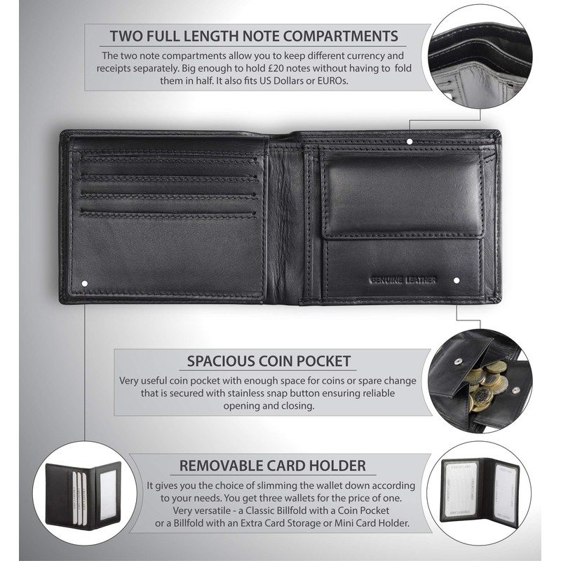 KORUMA Mens Premium Genuine Leather Bifold Wallet Smart Credit Card