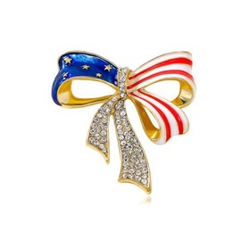 Rhinestone 4th of July Brooch USA Flag Bow Sparkling Crystal Lapel Pin Independence Day Patriotic Red White Blue Jewelry-bow