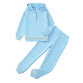 YOURUIKEY Girls Fall Winter Outfits Zipped Up Pocketed Hoodies Sweatpants Kids Jogger Set Cute Clothes for Girls Activewear Size 9-10