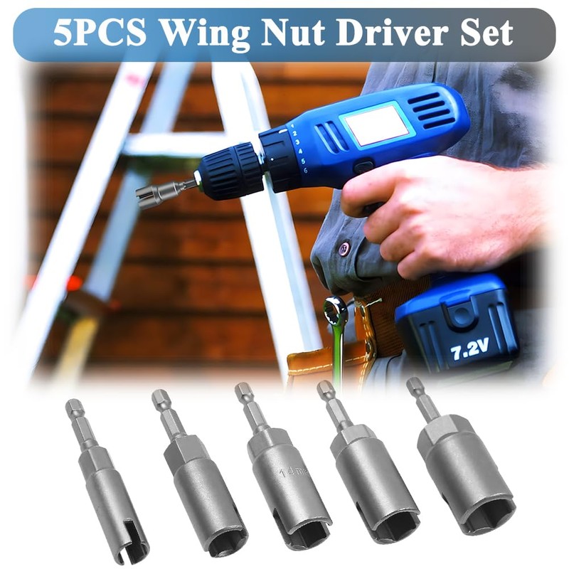 Teocpai 5PCS Deep Power Wing Nut Driver Set 10/12/14/16/18mm, 1/4''