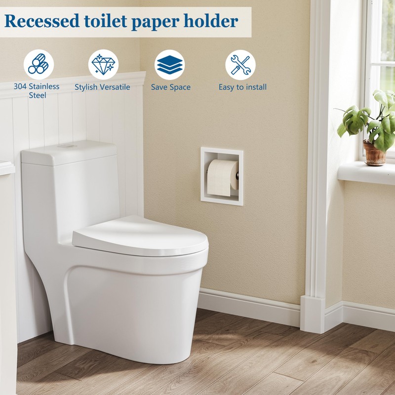 White Recessed Toilet Paper Holder,for Standard/Mega Roll