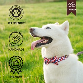 Tunkoo American Flag Dog Collar with Cute Bow Tie 4th of July Cotton Collar Adjustable Durable for Outside Small Medium Large Boys Girls Dogs, S