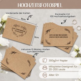 100 + 10 Wedding Photo Game - Wedding Game for Guests, Wedding Party Game for Guests, Photo Tasks for Newlyweds, Perfect for Guest Book Wedding, Kraft Paper, 9 x 6 cm