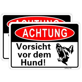 Joffreg Achtung Vorsicht vor dem Hund sign, 20 x 30 cm, made of sturdy aluminium, 1 mm, reflective warning sign with UV protection, weatherproof, easy to install, pack of 2