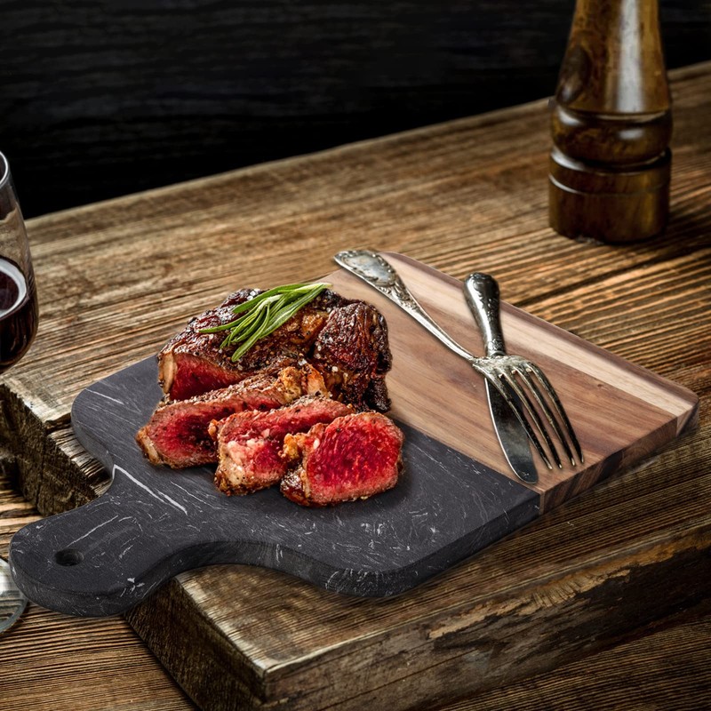 Coloch Marble and Acacia Wood Cutting Board, Black Charcuterie Chopping