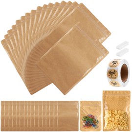 200-pack Kraft Mylar Bags with Clear Window 6" x 9" Resealable Foil Pouches for Food Storage Smell Proof Edible Packaging Zip Bag for Cookies Jewelry Small Business Shipping Bags