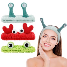 FRIUSATE 3 Pieces Face Wash Headband,Spa Headband Facial Makeup Head Band Snail Frog Crab Headband Coral Fleece Headband for Face Washing