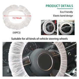 Ziciner 50 PCS Disposable Steering Wheel Cover, Universal Non-Woven Car Steering Wheel Protectors with Elastic Trims, Perfect for Automotive Service Oil Changes Body Shops (Style1-50PCS)