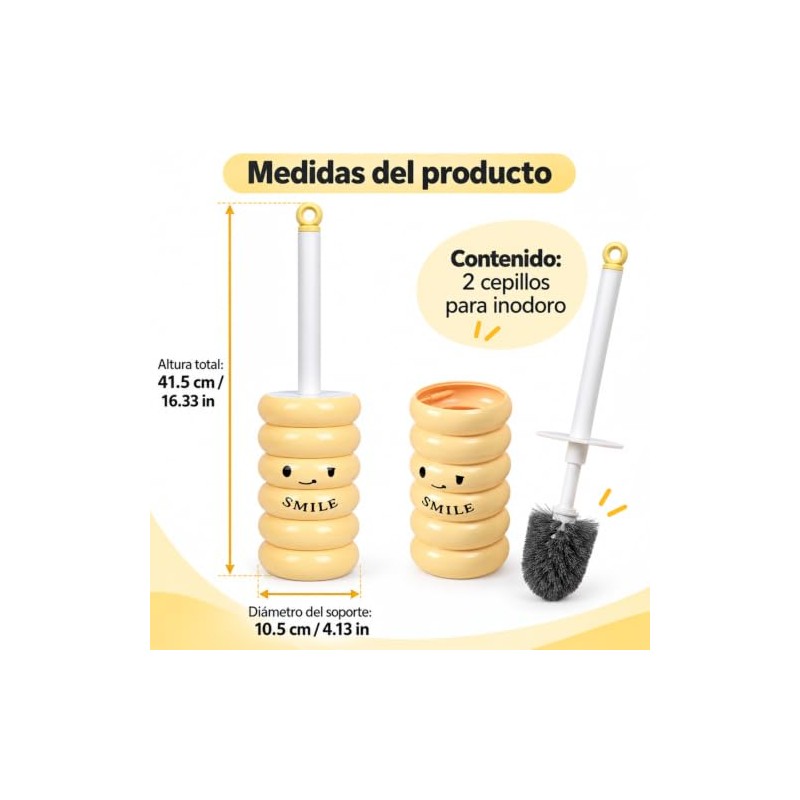 ALIMOTA Juego de 2 Escobillas para Inodoro Amarillo Diseño Sonriente