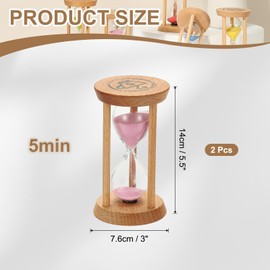 PATIKIL 5 Minutes Sand Timer, 2 Pcs Wooden Sand Watch High Glass Sandglass Timer for Living Room Home Office Restaurant Decoration, Pink