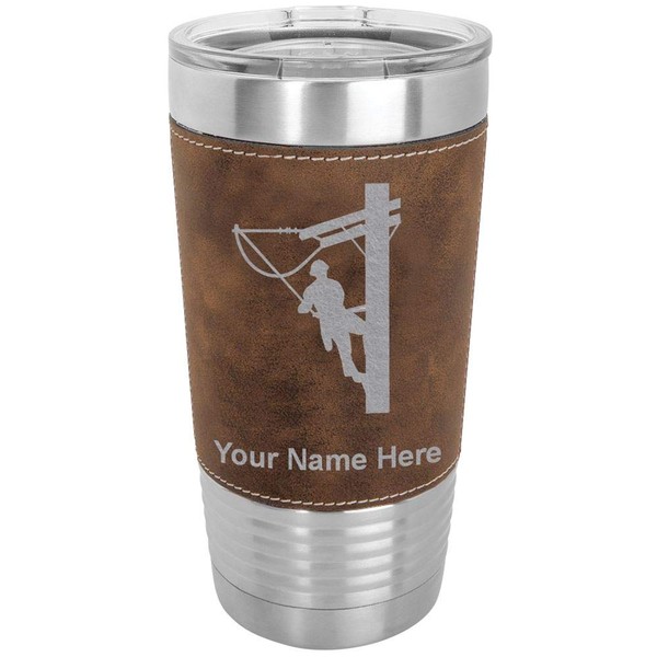 20oz Vacuum Insulated Tumbler Mug, Lineman, Personalized Engraving Included (Faux
