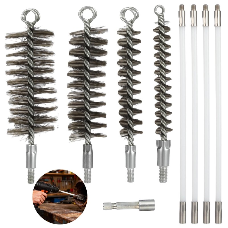 50-Inch Pipe Cleaning Brush Set with 4 Flexible Rods, M8