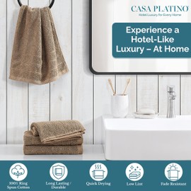 Casa Platino Bathroom Hand Towels - 4 Pack (16"x28"), 100% Ringspun Cotton Hand Towel Set - Soft, Lightweight, Fade & Shrink Resistant - Everyday Use, Face Towels for Bathroom, Gym and Travel - Taupe