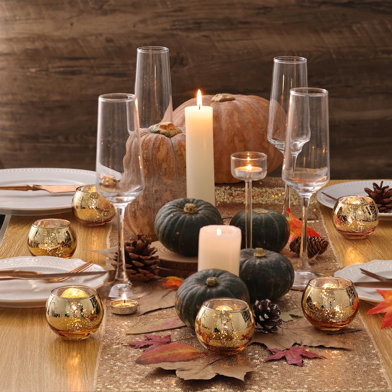 Volens Round Gold Votive Candle Holders, Mercury Glass Candle Holder