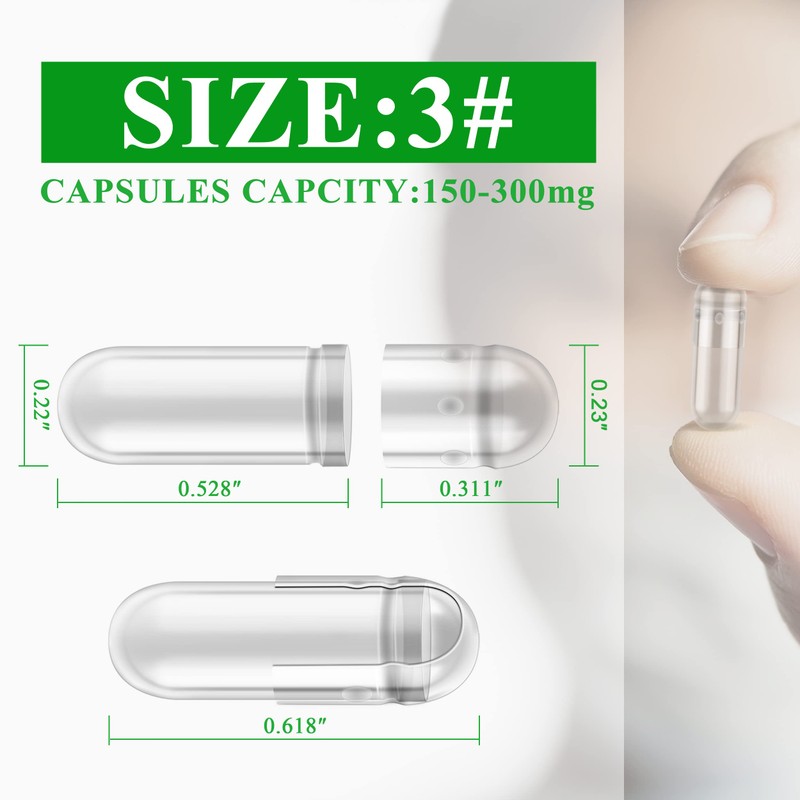 WANANFU Vegan Empty Capsules Size 3 (Pack of 500), Empty