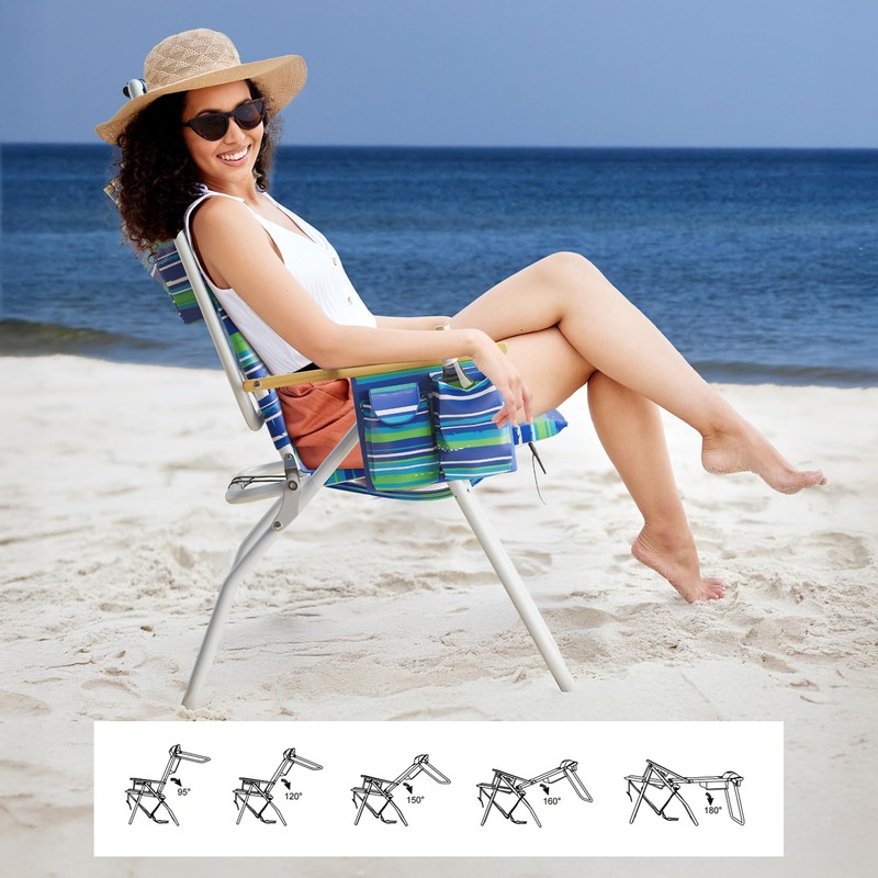 Tall Beach Chairs for Adults, 17" High Backpack Beach Chair