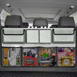Car Trunk Organizer & Backseat Hanging Organizer with 8 Large Storage Bags - Super Capacity with 30% Extra Storage Space for SUVs,Trucks,Vans -Ultimate Car Organization for a Clutter-Free Space-Grey