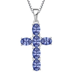 Aprila Women Necklace 925 Sterling Silver Cross Pendant Necklace with Cubic Zirconia December Birthstone Tanzanite Color Jewelry
