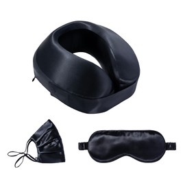 SLIP Silk Frequent Flyer Travel Set - Black - Includes 1 x Travel Neck Pillow, 1 x Face Covering, 1 x Sleep Mask