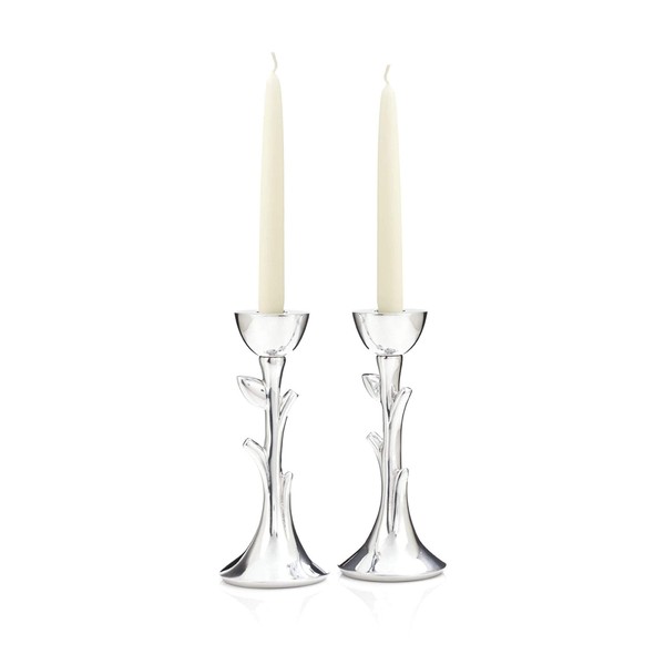 Nambe - Holiday Collection - Tree of Life Sabbath Candlesticks - Set of Two - Made with Nambe Alloy - Designed by Marilyn Davidson
