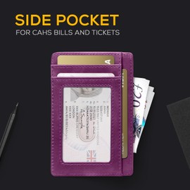 PIRNA Mini Leather Wallet with RFID Protection - Slim Wallet for Men and Women - Credit Card Holder Purse Small Wallet, purple, Modern