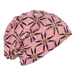 Women's Fashion Cap Pearl Pullover Cap Comfortable Multi Colour Pile Cap Fur Bobble for Hats with Press Stud, pink, One Size