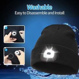 OEAGO Gifts for Men Hat with Light,Mens Gifts,Gadgets for Men,Gifts for Dad,LED Headlamp Cap-Winter Hat Stocking Stuffers Black