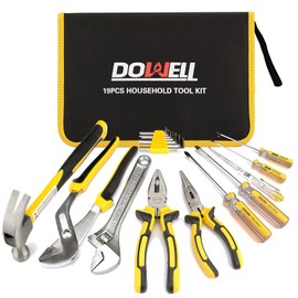 DOWELL Tool Set Tool Kit 19-Piece Household Tool Kit Set Pliers Screwdriver Set Hex Key Wrench with Storage Tool Bag Pouch HYT19