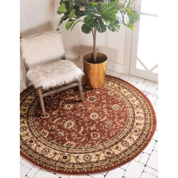 Unique Loom Voyage Collection Traditional Oriental Classic Intricate Design Area Rug, 8 ft, Terracotta/Ivory