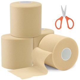 BORISCA 4 Rolls Foam Tape Sport, 6 cm x 20 m Foam Sports Tape, Breathable Tape, Foam Elastic Foam Bandage with Scissors, Pre Wrap Sports Tape for Wrists, Ankle, Knee, Legs (Skin Colour)
