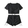 Lilosy High Waisted Tummy Control Drawstring Bikini Set Srting Swimsuit