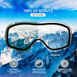 FMY Ski Snowboard OTG Goggles,Anti Fog UV400 Protection Skiing Snowmobile Goggles for Men Women Youth