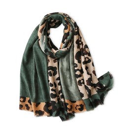 LumiSyne Leopard Print Scarf for Women Fashion Animal Print Cotton Linen Scarf with Fringe / Tassel Long Large Scarf Lightweight Warm Shoulder Scarf Stole, Green