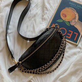 TIME100 Women's Bag Black & White 2 Colors Shoulder Bag and Crossbody 2 Ways Simple Diamond Shape Luxury PU Leather Chain Decoration Fuchsia, Black