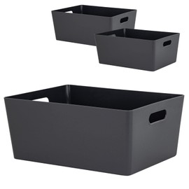 3 x Organiser Boxes, 15 cm High, Anthracite, 26 x 35 cm, Organiser Basket, Shelf Organiser, Wall Shelf