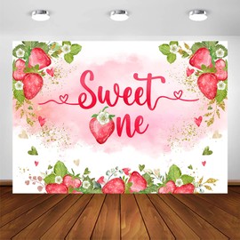 Avezano Sweet One Backdrop Berry Sweet One Birthday Party Decorations Strawberry Girls 1st Birthday Party Photoshoot Background Banner (7x5ft)