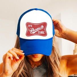 It's Beach Time Vintage Red Summer Classic 5 Panel Mesh Foam Front Trucker Hat Snap Back White/Royal Trucker Hat