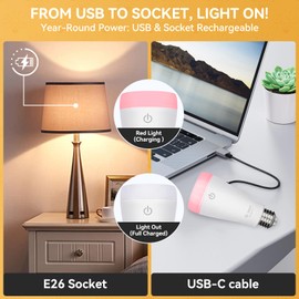 Neporal MagicPro Rechargeable Light Bulbs with Remote, USB + Socket Rechargeable, Last 5-52 Hours, 1800mAh Battery Light Bulb, 3 Colors Shift + Stepless Dimmable (MagicPro, 4, Count)