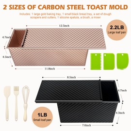 Dipanist 2Pack Pullman Loaf Pans with Lids – 2.2 LB & 1 LB Dough Capacity, Non-Stick Carbon Steel Bread Pans for Homemade Sandwich and Sourdough Bread, Corrugated Toast Mold