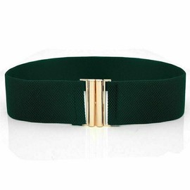FATASH Vintage Elastic Wide Waist Belt for Women - Stretchy Leather Cinch Waistband with Flat Metal Buckle | Fashion Retro Ladies Belt for Dresses & Costumes | Elasticated Waist Accessory - Dark Green
